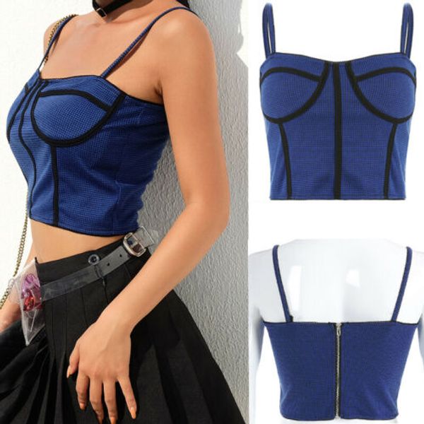 

lady camis women's lace zip crop sling houndstooth corset blouse bra tank lady girl summer shirt top, White