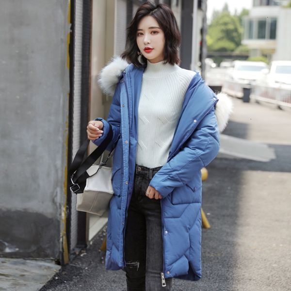 

2019 winter new korean east gate down dress female mid-long large-collar student cotton-padded garment, Black