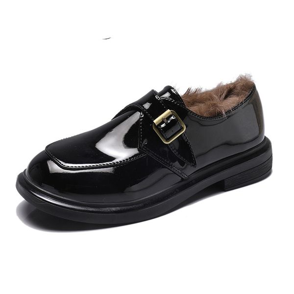 

round toe shoes on heels oxfords women's casual female sneakers flats british style autumn all-match modis leather dress preppy, Black