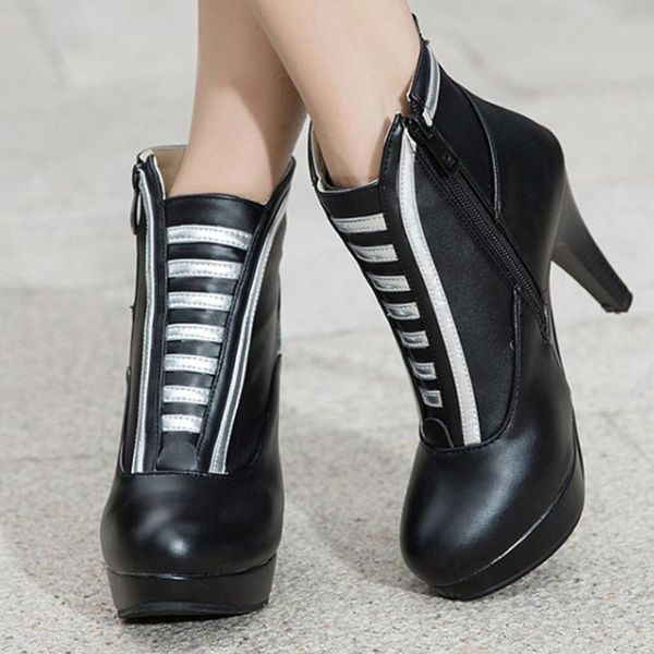 

womens high heeled boots fashion round-toe stiletto side zip casual ladies boots, Black