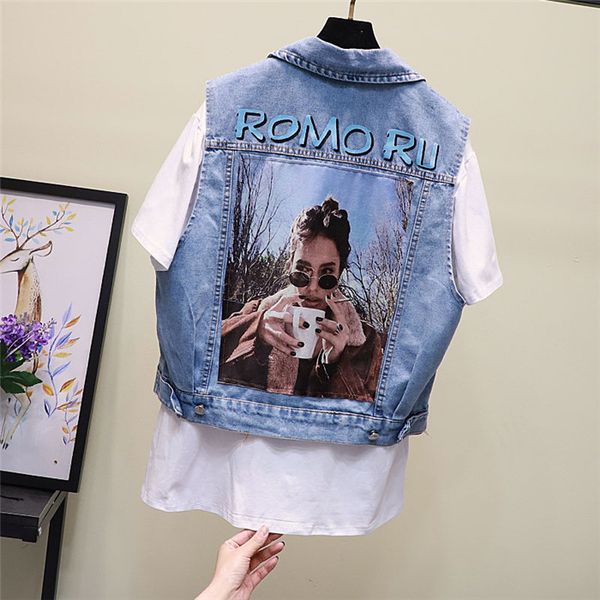 

Summer Jean Womens Vest Lapel Neck Sleeveless Womens Outerwear Light Blue Ladies Spring Coats