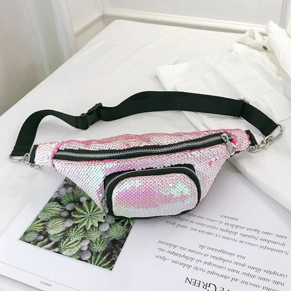 

women sequin waist fanny pack belt bum bag purse hip travel chest phone pouch waist packs