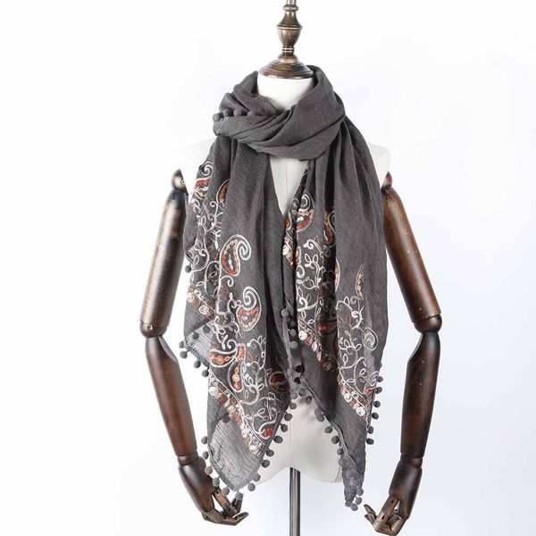 

2017 new style embroidered scarf women warm winter female cotton shawl headscarf flower embroidery scarf tippet, Blue;gray