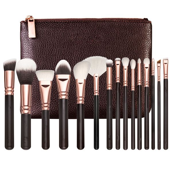

new 15pcs/set brush with pu bag makeup brush professional brush for powder foundation blush eyeshadow eyeliner blending pencil cosmetic tool