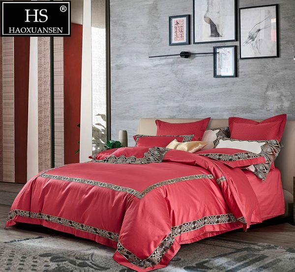 High End 100 Egyptian Cotton Red Bedding Sets Wedding Princess