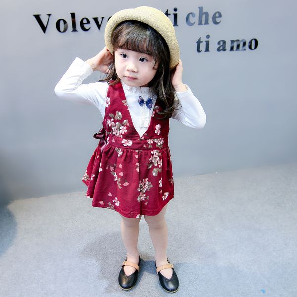 

children's print dress set cute kids clothing set school cotton children's comfortable vacation autumn flower drop shipping, White