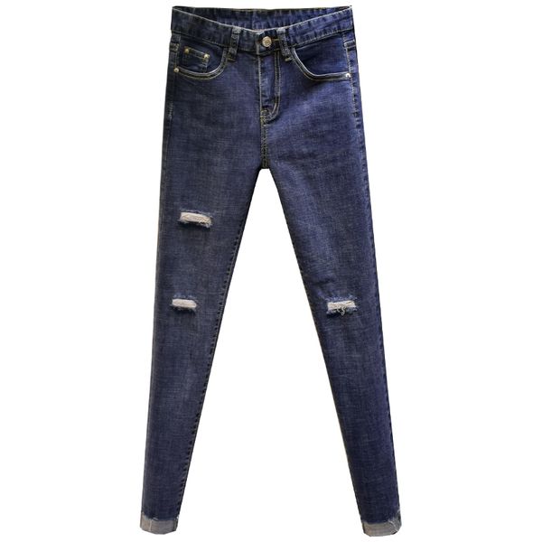 

deep blue han издание приданные ткань патч ложные hole джинсы новый женский tall талии упругие узкие брюки tight foot