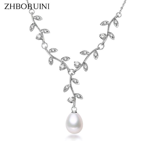 

zhboruini 2019 жемчужное ожерелье природные пресной воды жемчужное ожерелье choker листьев кулон 925 стерлингового серебра ювелирные изделия, Silver