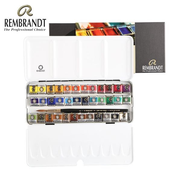 

rembrandt 12/24/48colors solid watercolor paint set metal deluxe half pans watercolor painting pigment pocket set art supplies