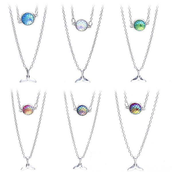 

double layer fish scale pendant necklace fashion mermaid fish tail chain necklace for women gift, Silver