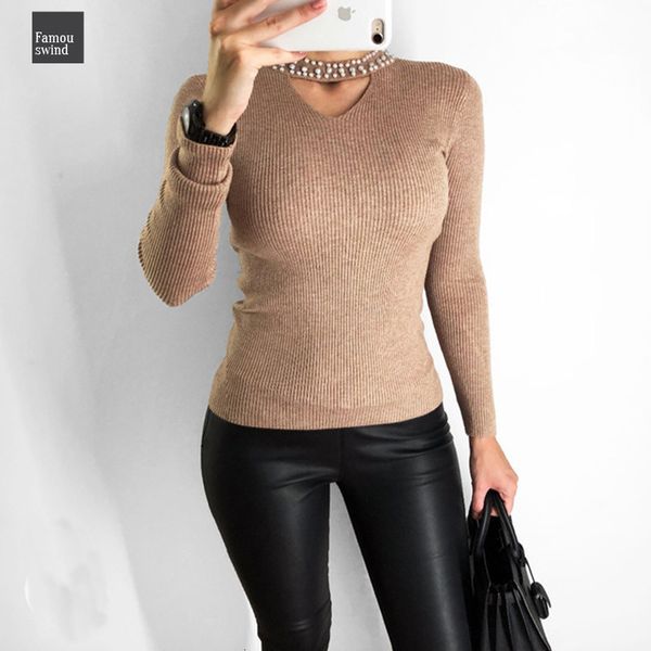 

тонкий жемчуг свитер розовый свитер женщины холтер вязать пуловер осень sexy топы тонкий v шеи длинным рукавом перемычка, White;black