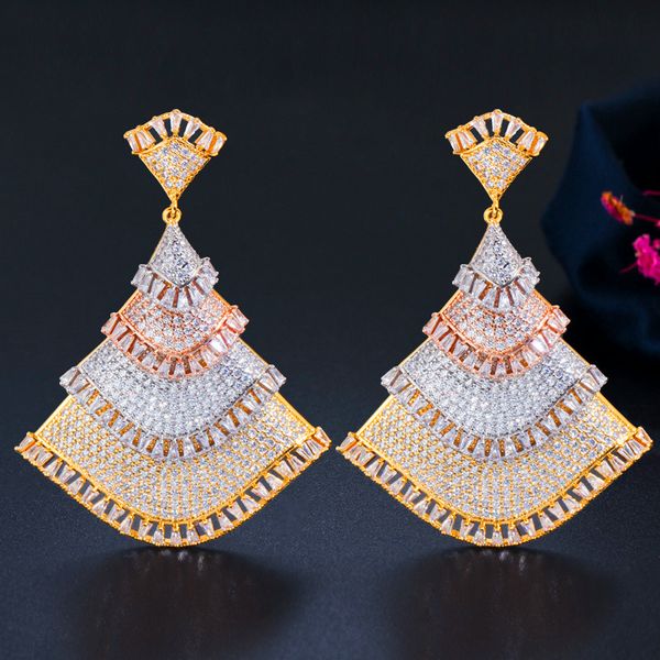 

2020 new fashion golden multilayered leaf cz zircon earrings wedding bride dressing,dinner ball party jewelry, Silver