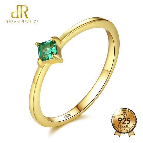 

dr square shape vvs emerald green rings for women real 925 sterling silver gold color finger ring in anniversary ring gifts ly191217, Slivery;golden
