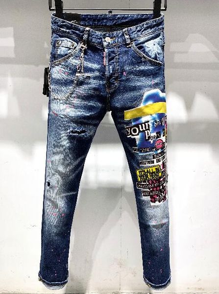 

2020 нового прибытия высочайшего качества бренд дизайнерская amr мужчины denim тонких джинсов вышивка брюки мода дырка брюки # 4505, Blue