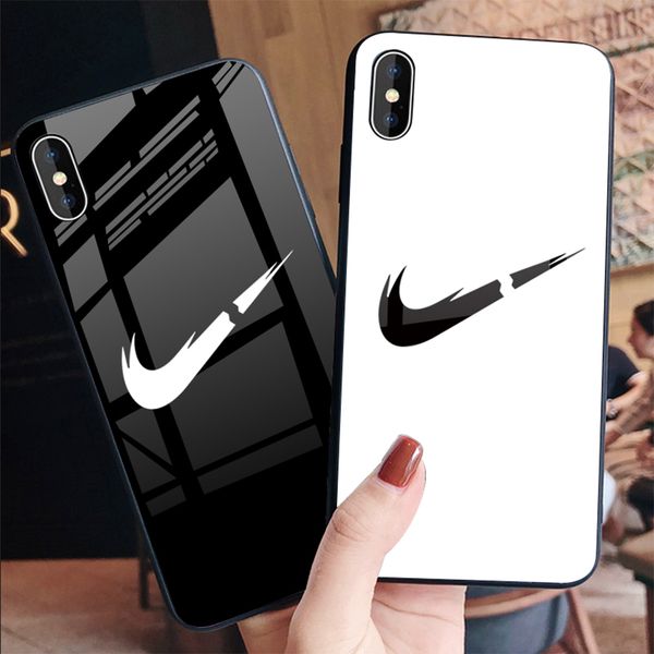 

tempered glass case fashion sports brand phone case for iphone 6 6s 8 7 8plus x xs xr xs max phone case back cover coque