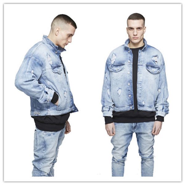 

men's jackets mens denim high street old damaged hole jacket men loose coat asian size m-xl, Black;brown