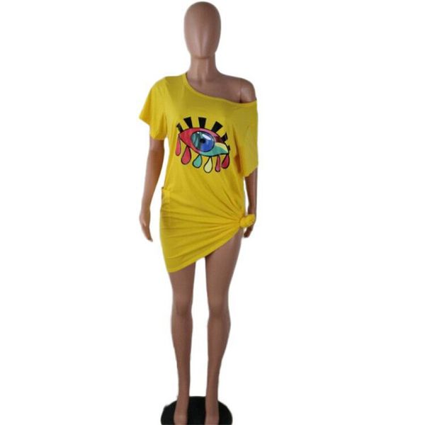 

womens designer big eye printed dresses off shoulder short sleeve womens dress plus size women clothing, Black;gray