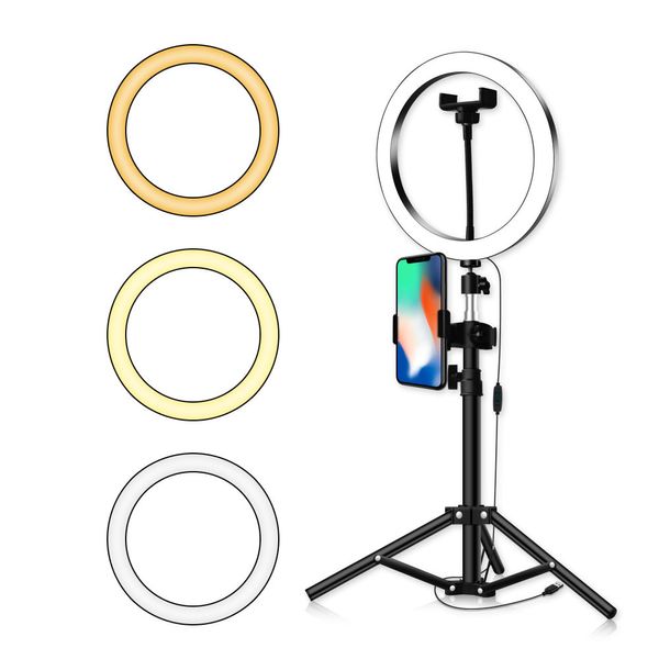 10 '' Selfie Ring Light com Titular do Telefone de Tripé para Makeup Live Stream YouTube Vídeo Fotografia Mini LED Câmera