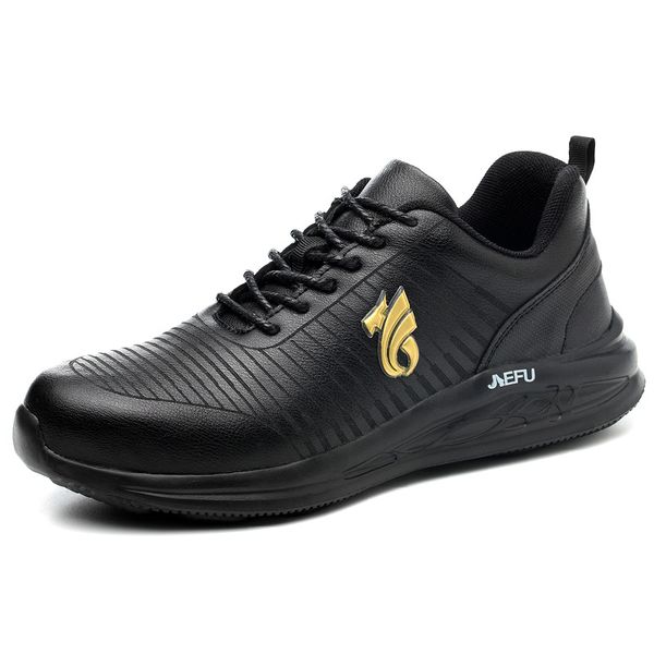

fashion lightweight waterproof breathable work safety shoes men's steel toe cap slip wear work boots men outdoor sneakers, Black
