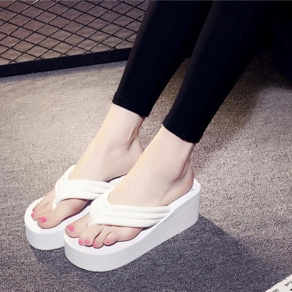 

all-match solid eva beach non slip wedge platform thong fashion casual flip flops summer holiday women slipper home s03, Black
