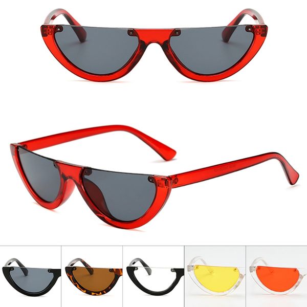 

glasses half frame sunglasses women small fashion cat eye sunglass yellow pink lens glasess uv400 goggles, White;black