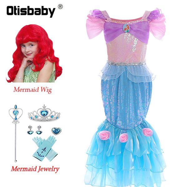 

princess ariel dress the little mermaid carnival costumes for girls children's evening party dress for girls fantasia infantil, Red;yellow