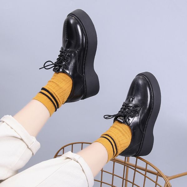

round toe cross women's shoes female footwear modis british style platform oxfords casual sneaker dress 2019 preppy, Black