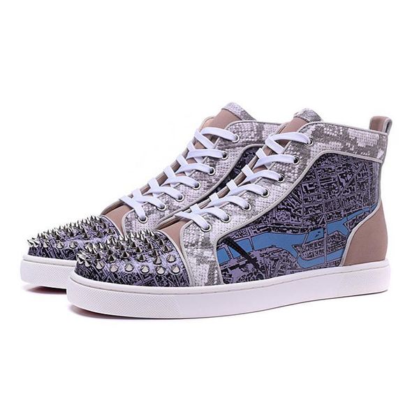 

designr spikes high red is bottom flat sneaker for men women party wedding shoes multicolor leather rivet spikes lace-up casual shoes, Black