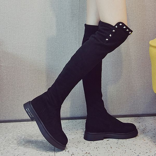 

size 35-40 ladies shoes winter over the knee boots women stretch fabric thigh high shoes long feminina zapatos mujer bota, Black