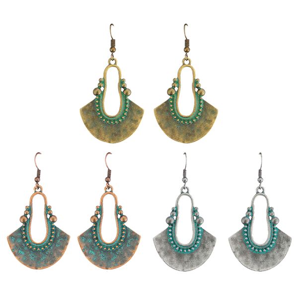 

european and american retro fan-shaped earrings celebrity style bohemian pendant earrings 3 pairs, Silver
