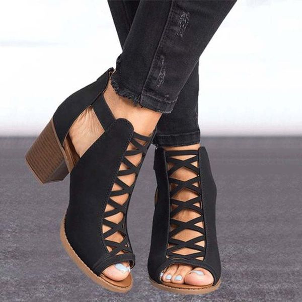 

2020 summer explosion fish mouth toe thick bottom rome style ladies sandals 43 yards comfortable women's in stock shoes, Black