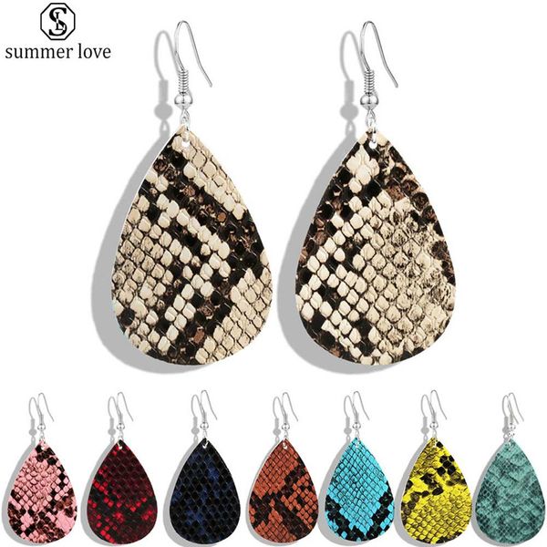 

new snake pu leather earring for women bohemian printed dangle drop earrings oval waterdrop ear creative party jewelry wholesale-z, Silver