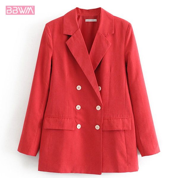 

2019 autumn double-breasted lapel professional women's jacket candy-colored long-sleeved loose casual-fit female coat, Black;brown