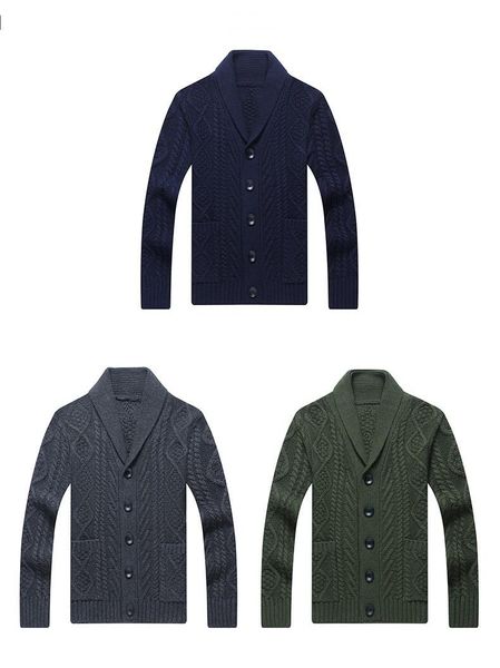 

winter 2019 new style men's shawl neck long sleeve solid color cardigan cable sweater with button pocket loose thermal coarse gauge jac, White;black