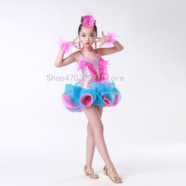 

2019 new models professional latin dance performance clothing new girls bright diamond tassel latin dance skirt children's, Black;red