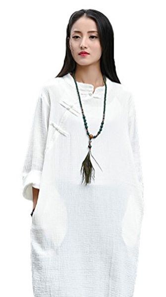 

soojun women's vintage chinese frog button long sleeve linen maxi dresses, Black;gray