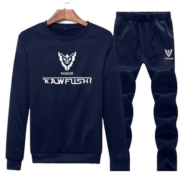 

человек движения костюм мужской моды печати самосовершенствование с длинным рукавом круглый вырез+спортивные брюки костюм мужская одежда twi, Gray