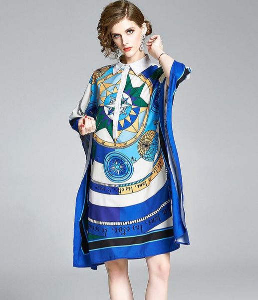 

women's new printed dresses 2020 summer stand collar batwing sleeve printed loose asymmetrical dress large size, Black;pink