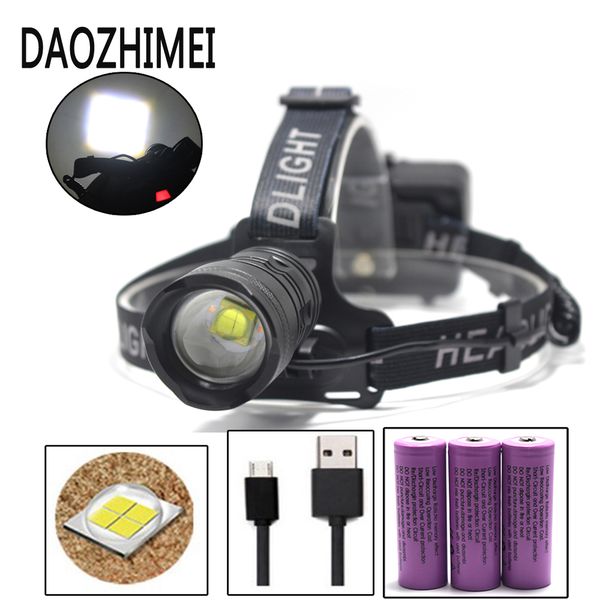 

50000lm xhp70 high power led headlight usb rechargeable head lamp 3 modes outdoor torch flash lamp zoom head light lantern