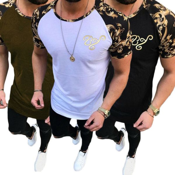 Men T-Shirt Slim Fit Short Sleeve African Printed Muscle Tee Casual Tops Blouse