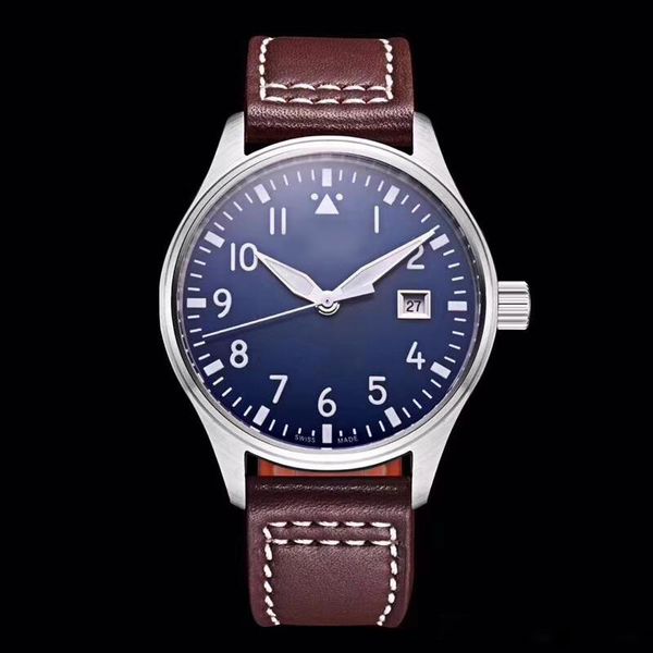 

men's watch pilot mark xviii iw327004 40mm blue dial brown leather strap automatic mechanical mens watches, Slivery;brown
