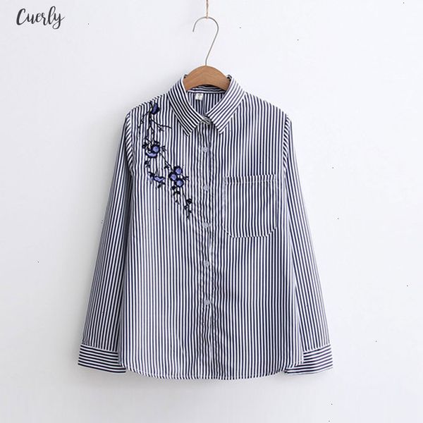 

floral autumn embroidery white long sleeve women blouses blue striped shirt cotton casual women blusas mujer de moda