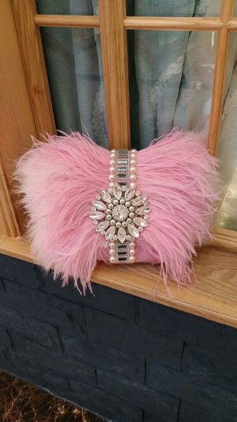 

2020 new fashion designer new fashion rhinestone evening bag ostrich feather bag diagonal shoulder chain women's bags