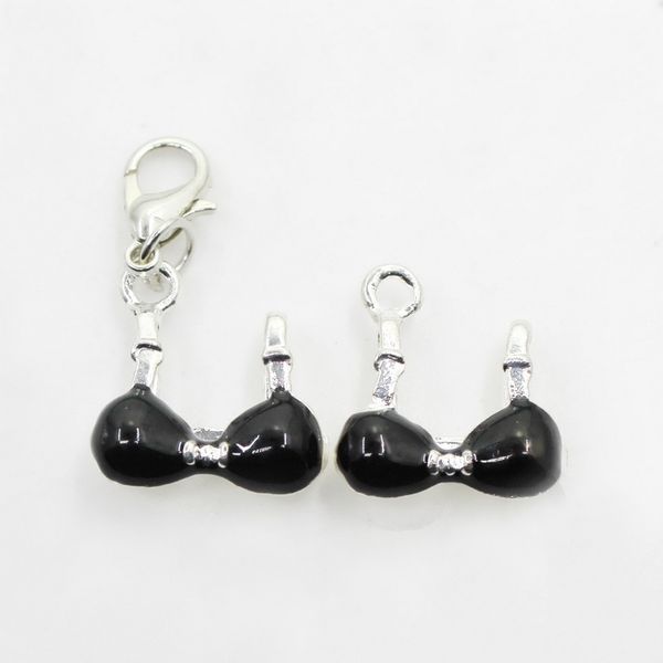 

20pcs/lot silver enamels black bra dangle charms lobster clasp charms diy bracelets bangles jewelry accessory floating, Bronze;silver