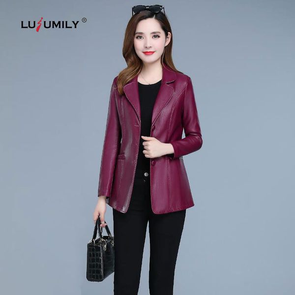 

women's leather & faux lusumily spring autumn short jacket women -6xl plus size korean style causal slim elegant female, Black