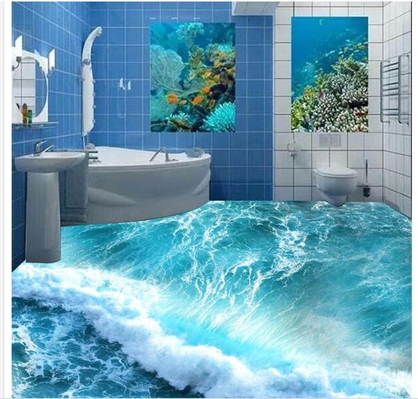

custom any size p 3d ocean wave floor 3d floor painting wallpaper