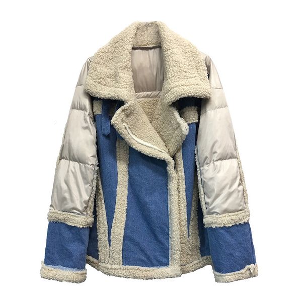 

tvvovvin flocking thick parka woman 2019 winter warm hit color denim patchwork parka pockets zipper loose blue qyf1308, Black