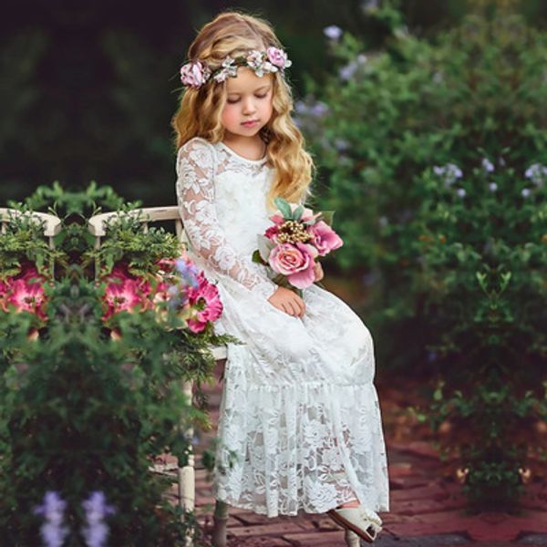 

2020 long long sleeve lace simple good-looking fashion bowknot handmade flower peng peng dress host girl piano performance, White;blue
