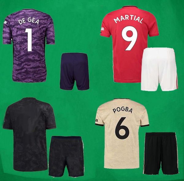 

19 20 maches utd football kits pogba rashford maguire soccer jersey shorts 2019 2020 muf home away soccer sets goalkeeper uniforms, Black;yellow