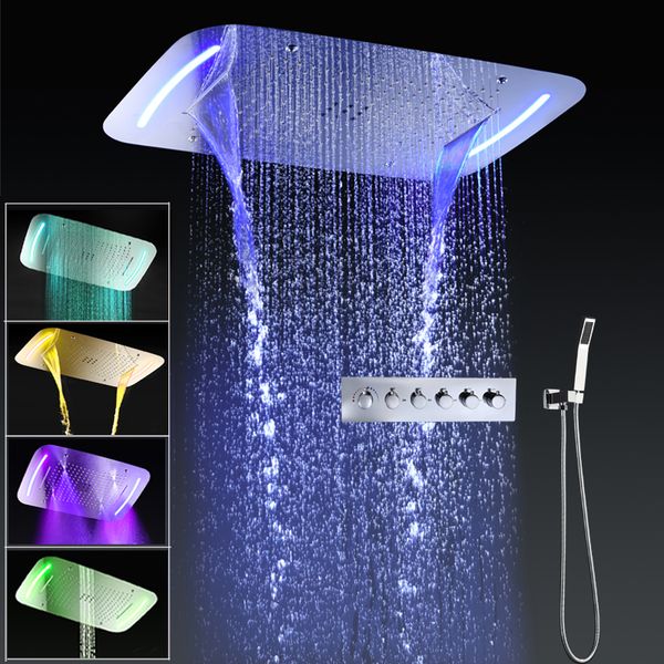 Set di rubinetti per doccia a pioggia per bagno Set di soffioni per doccia a LED a soffitto grande in acciaio inossidabile Sistema di bagno termostatico nebbioso a cascata